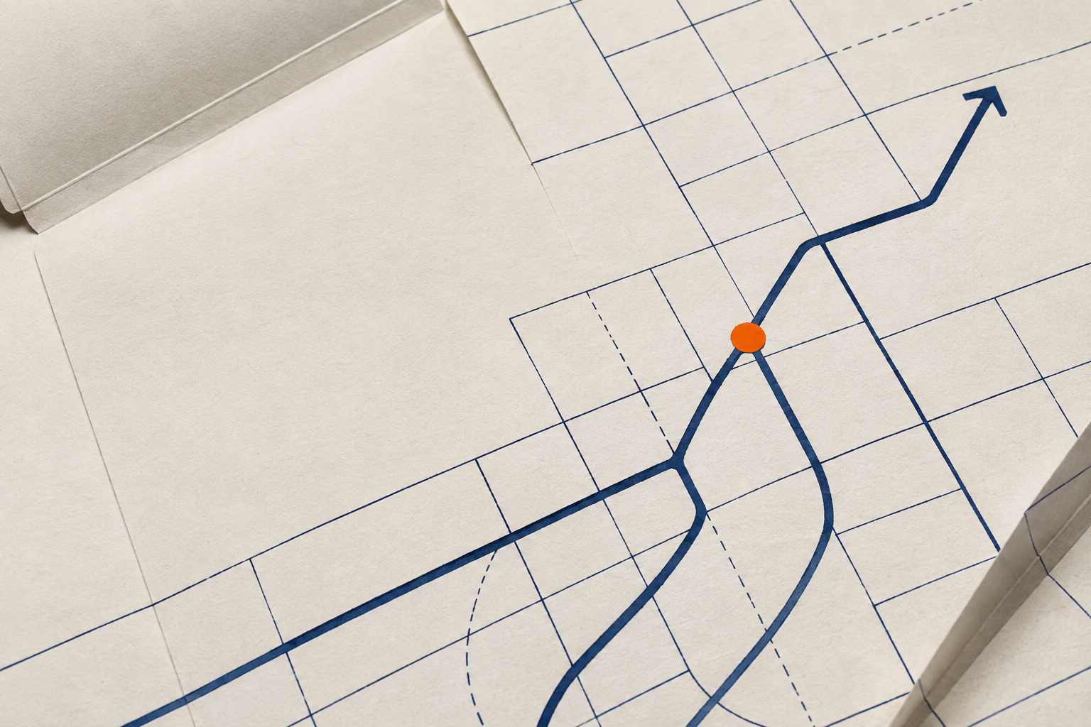 Abstract navy route lines on folded field-guide paper